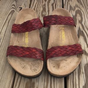 Birkenstock Red Braided Leather Sandals